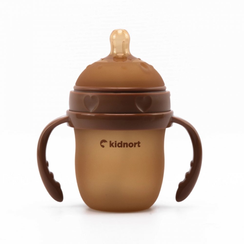 Kidnort Biberon anti-colici pentru bebelusi 0-3 luni Eple sterilizabil cu pai moale din silicon si biluta gravitationala incorporata maner ergonomic detasabil capacitate 150 ml Brown