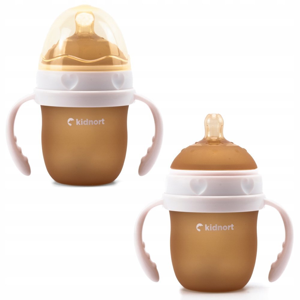 Kidnort Biberon anti-colici pentru bebelusi 0-3 luni Eple sterilizabil cu pai moale din silicon si biluta gravitationala incorporata maner ergonomic detasabil capacitate 150 ml Pink