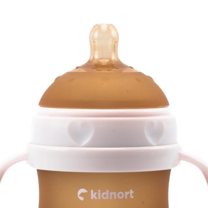 Kidnort Biberon anti-colici pentru bebelusi 0-3 luni Eple sterilizabil cu pai moale din silicon si biluta gravitationala incorporata maner ergonomic detasabil capacitate 150 ml Pink
