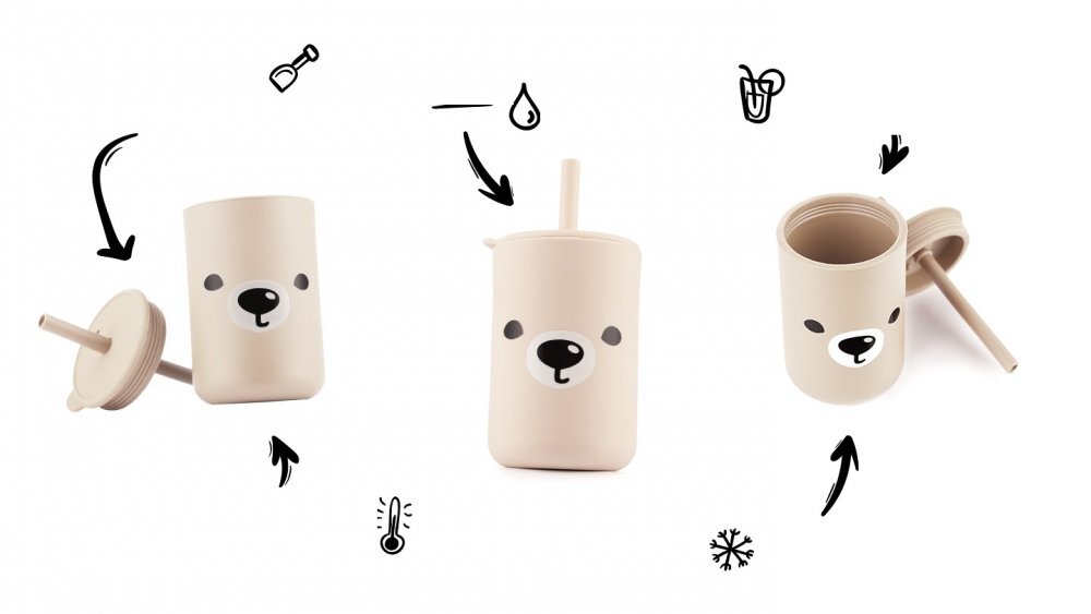 Kidnort Cana din silicon pentru copii cu capac si pai 200 ml Retter Mjolk Teddy Bej