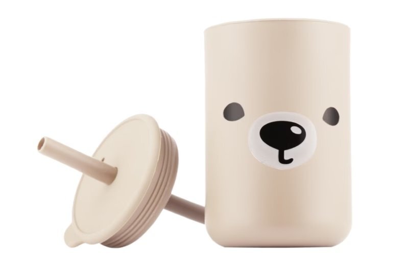 Kidnort Cana din silicon pentru copii cu capac si pai 200 ml Retter Mjolk Teddy Bej