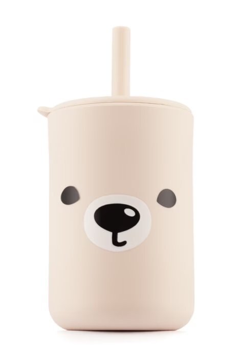 Kidnort Cana din silicon pentru copii cu capac si pai 200 ml Retter Mjolk Teddy Bej
