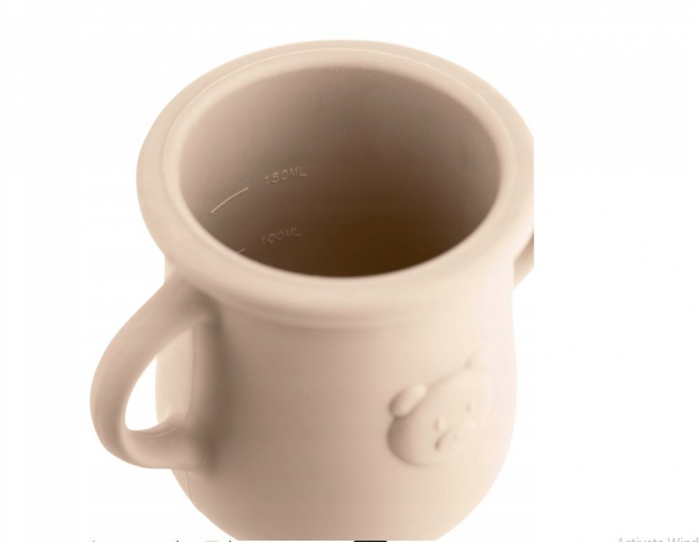 Kidnort Cana din silicon pentru copii cu manere laterale pai flexibil si capac anti-scurgere 200 ml Retter Mjolk Bej