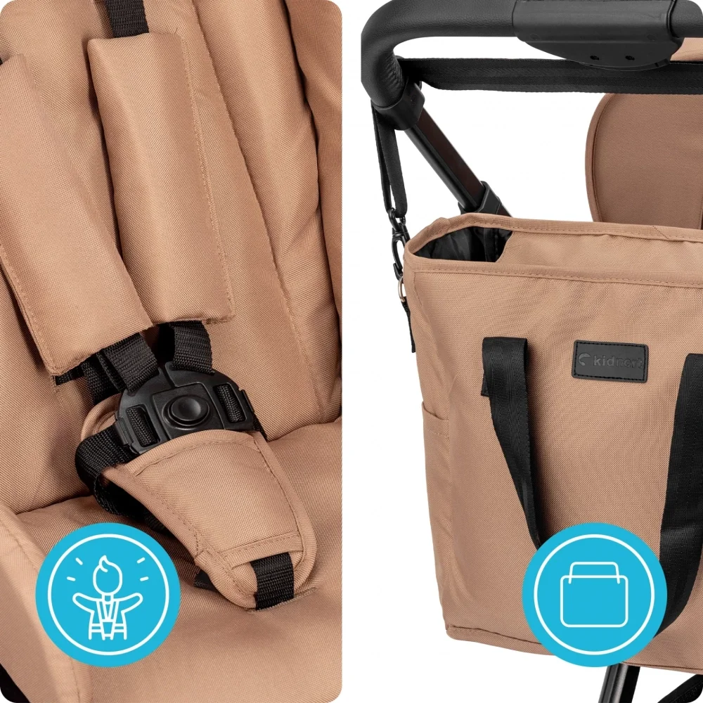 Kidnort Carucior 2 in 1 pentru copii Alskar beige cu Landou pliabil capotina extensibila spatar reglabil si suport de picioare ajustabil 0 Luni+ 22kg
