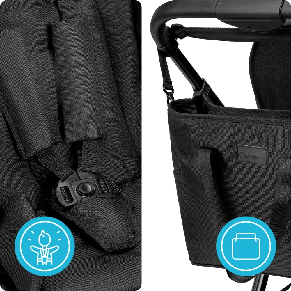 Kidnort Carucior 2 in 1 pentru copii Alskar black cu Landou pliabil capotina extensibila spatar reglabil si suport de picioare ajustabil 0 Luni+ 22kg