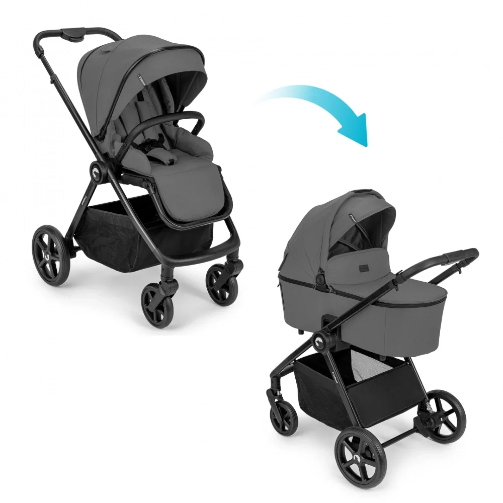 Kidnort Carucior 2 in 1 pentru copii Alskar dark gray cu Landou pliabil capotina extensibila spatar reglabil si suport de picioare ajustabil 0 Luni+ 22kg