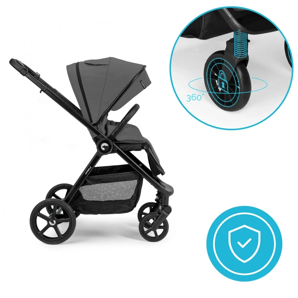 Kidnort Carucior 2 in 1 pentru copii Alskar dark gray cu Landou pliabil capotina extensibila spatar reglabil si suport de picioare ajustabil 0 Luni+ 22kg