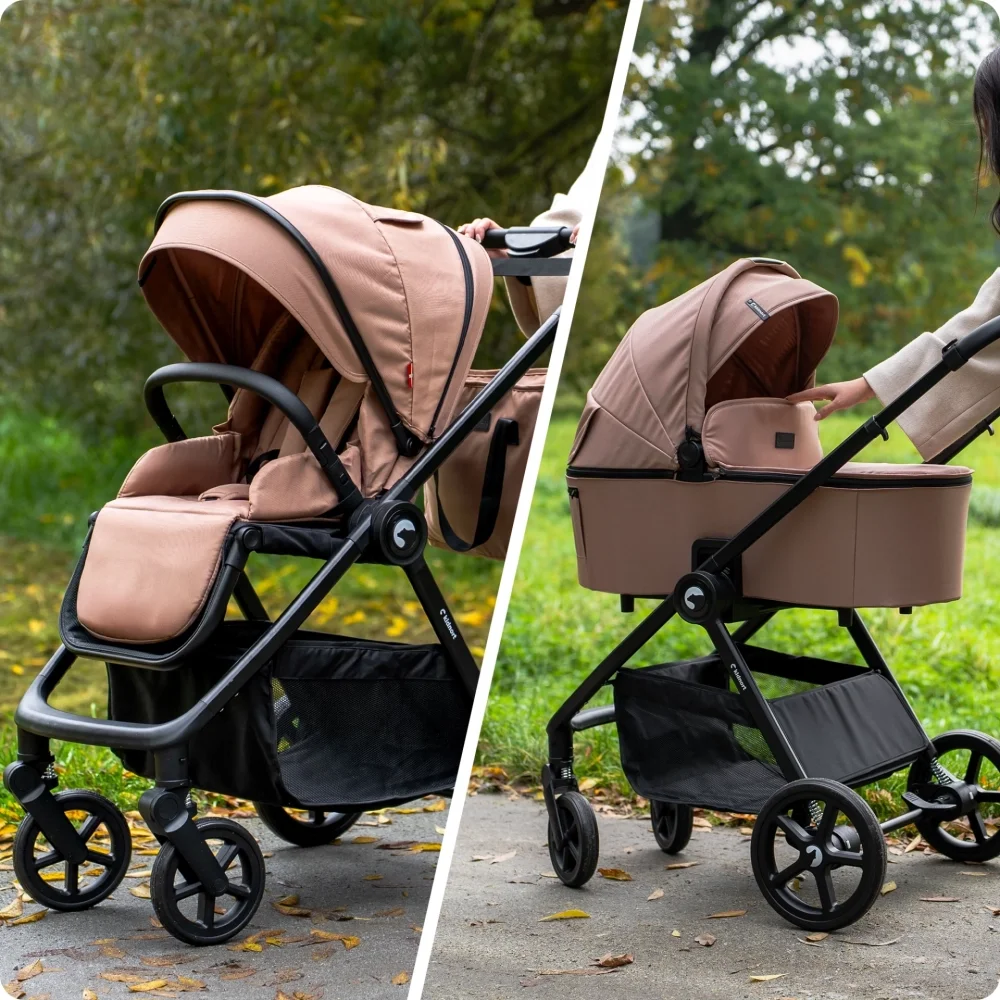 Kidnort Carucior 4 in 1 pentru copii Alskar dark gray cu landou scaun baza isofix pliabil capotina extensibila spatar ajustabil si suport pentru picioare reglabil 0 Luni+ 22kg