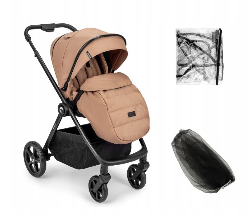 Kidnort Carucior pentru copii Alskar beige 6-48 luni pana la 22 kg bara de protectie detasabila capotina extensibila spatar si suport pentru picioare reglabile cu geanta si accesorii incluse