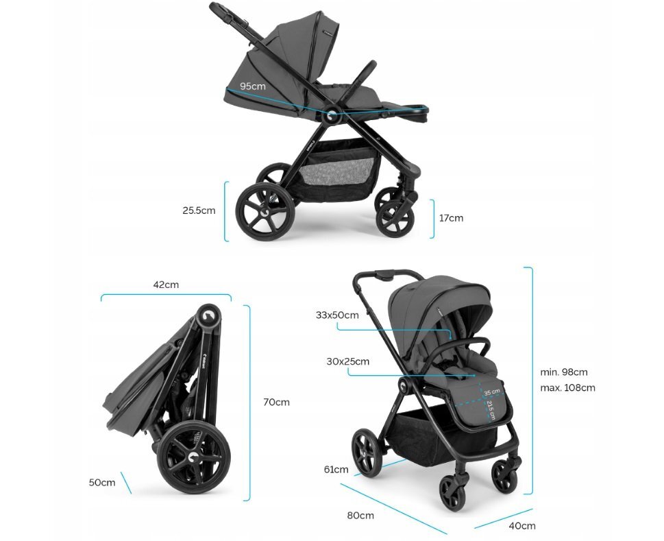 Kidnort Carucior pentru copii Alskar beige 6-48 luni pana la 22 kg bara de protectie detasabila capotina extensibila spatar si suport pentru picioare reglabile cu geanta si accesorii incluse