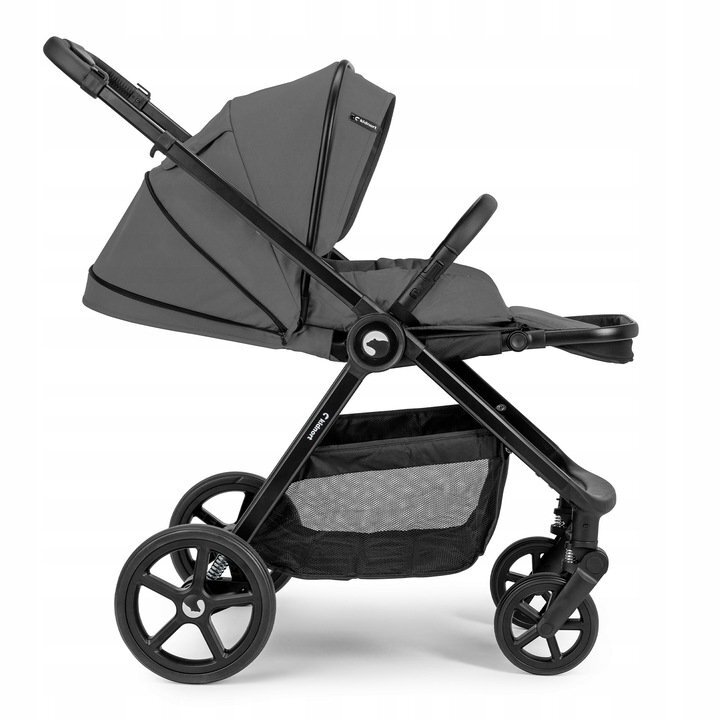 Kidnort Carucior pentru copii Alskar dark gray 6-48 luni pana la 22 kg bara de protectie detasabila capotina extensibila spatar si suport pentru picioare reglabile cu geanta si accesorii incluse