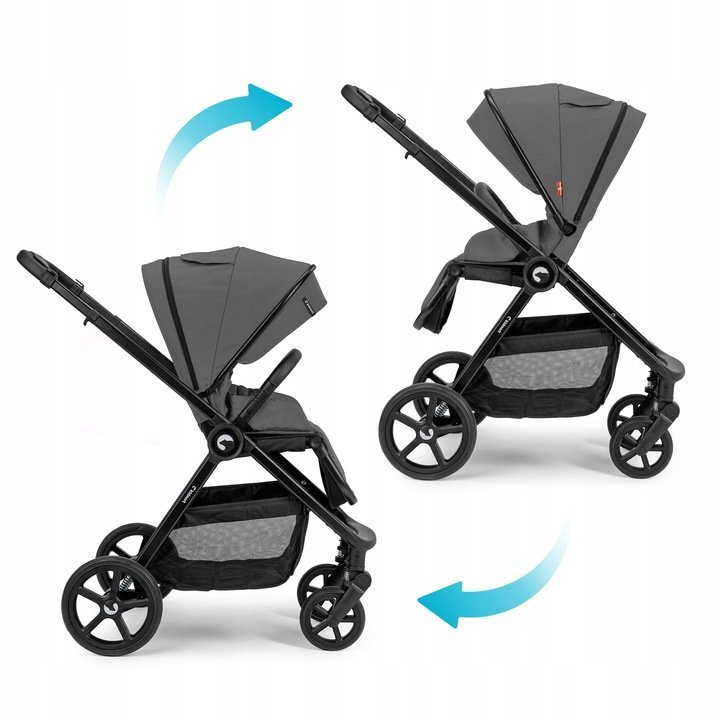 Kidnort Carucior pentru copii Alskar dark gray 6-48 luni pana la 22 kg bara de protectie detasabila capotina extensibila spatar si suport pentru picioare reglabile cu geanta si accesorii incluse