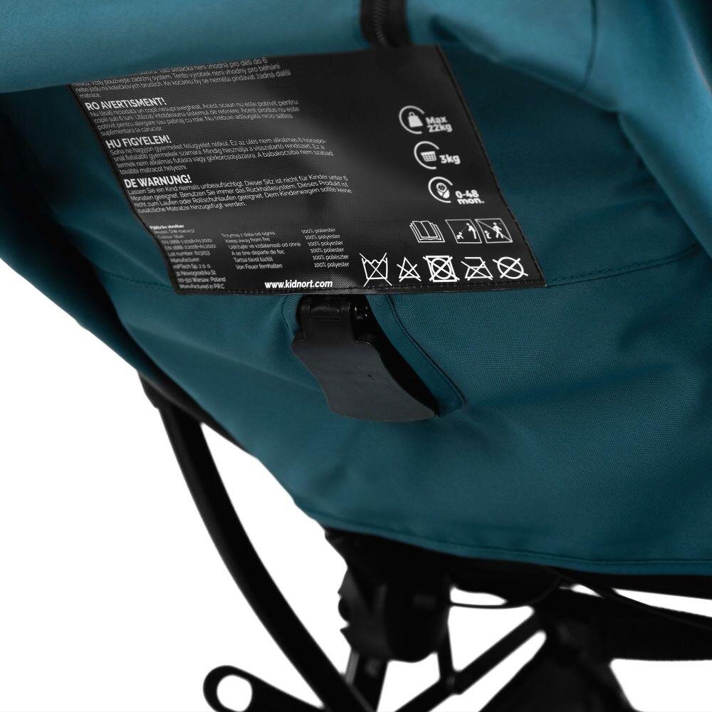 Kidnort Carucior pentru copii Fjallrav Albastru cu pliere compacta suspensie integrala spatar si viziera reglabile pana la 22 kg accesorii incluse suport pentru pahar husa transport