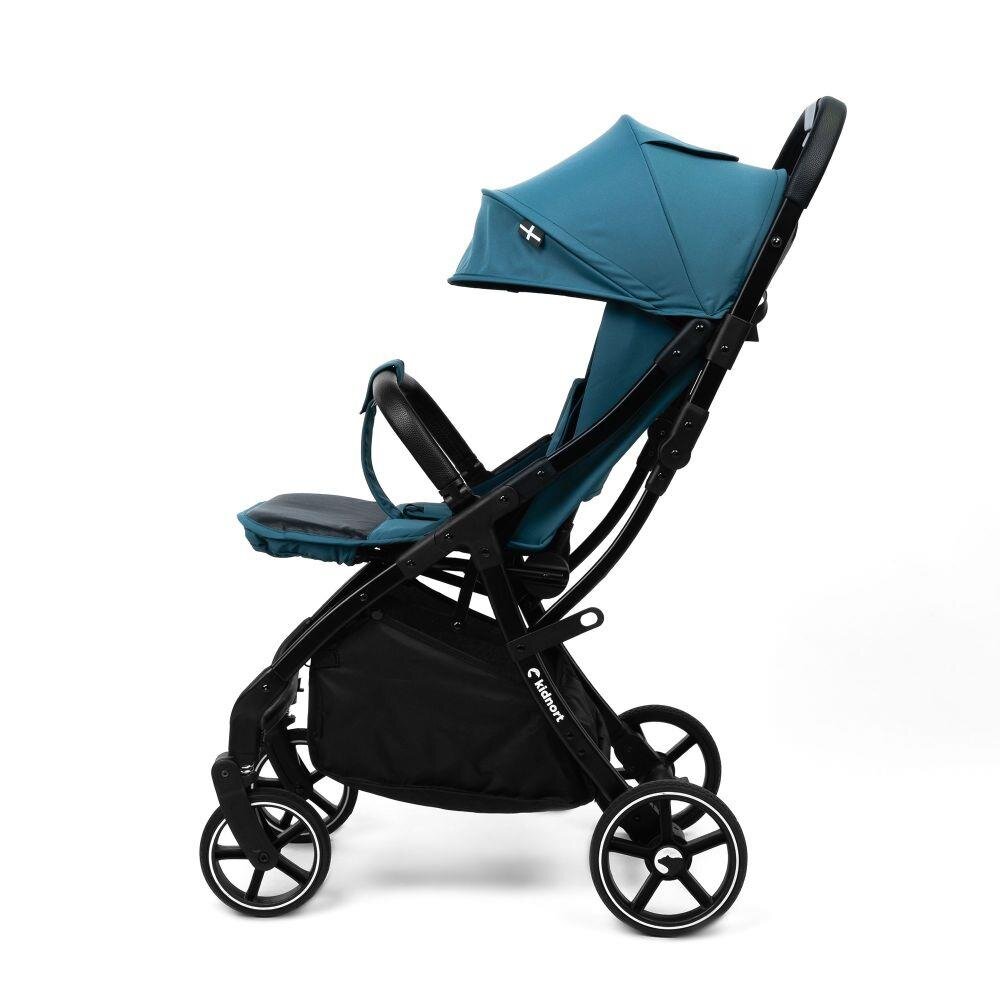 Kidnort Carucior pentru copii Fjallrav Albastru cu pliere compacta suspensie integrala spatar si viziera reglabile pana la 22 kg accesorii incluse suport pentru pahar husa transport