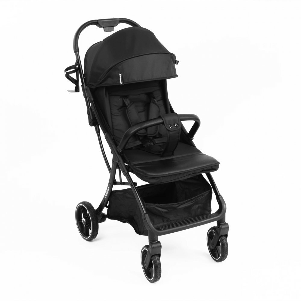 Kidnort Carucior pentru copii Fjallrav Black cu pliere compacta suspensie integrala spatar si viziera reglabile pana la 22 kg accesorii incluse suport pentru pahar husa transport