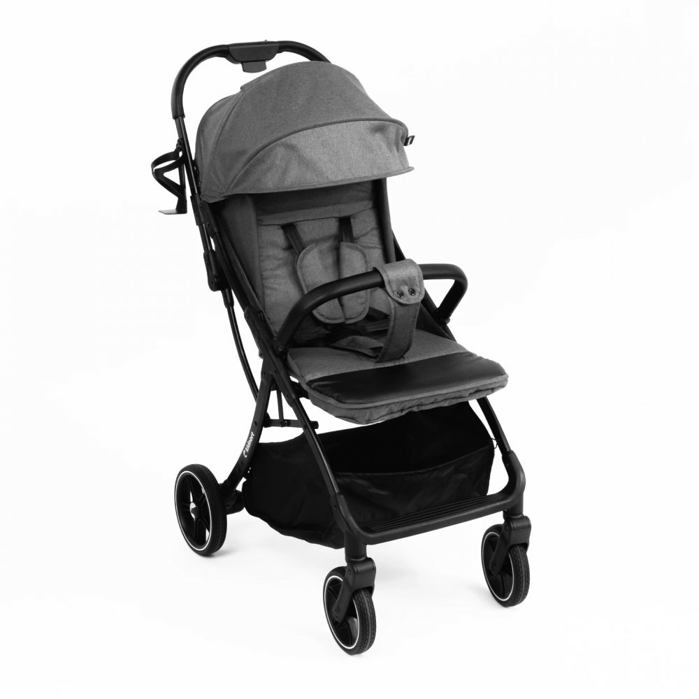 Kidnort Carucior pentru copii Fjallrav Gri melange cu pliere compacta suspensie integrala spatar si viziera reglabile pana la 22 kg accesorii incluse suport pentru pahar husa transport