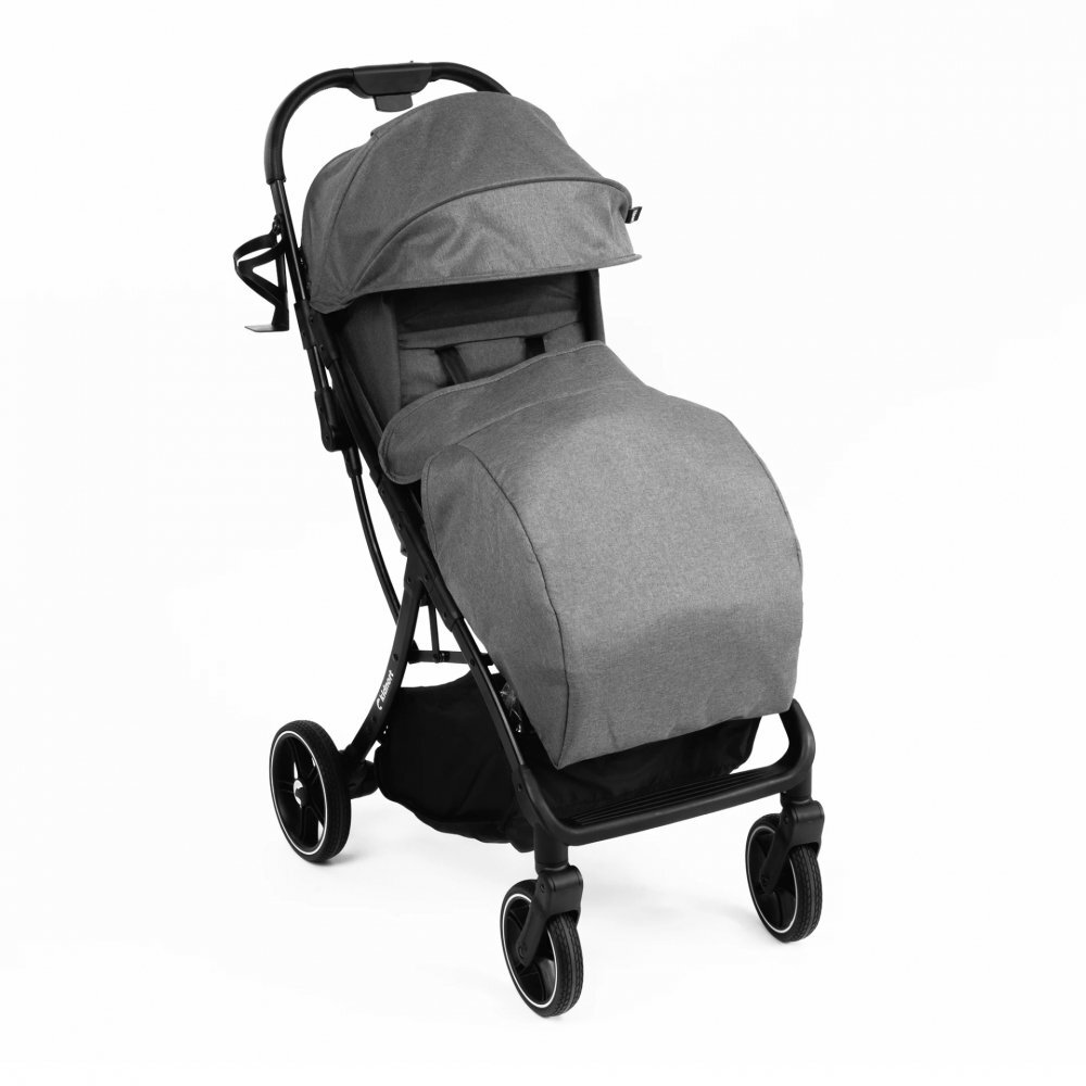 Kidnort Carucior pentru copii Fjallrav Gri melange cu pliere compacta suspensie integrala spatar si viziera reglabile pana la 22 kg accesorii incluse suport pentru pahar husa transport