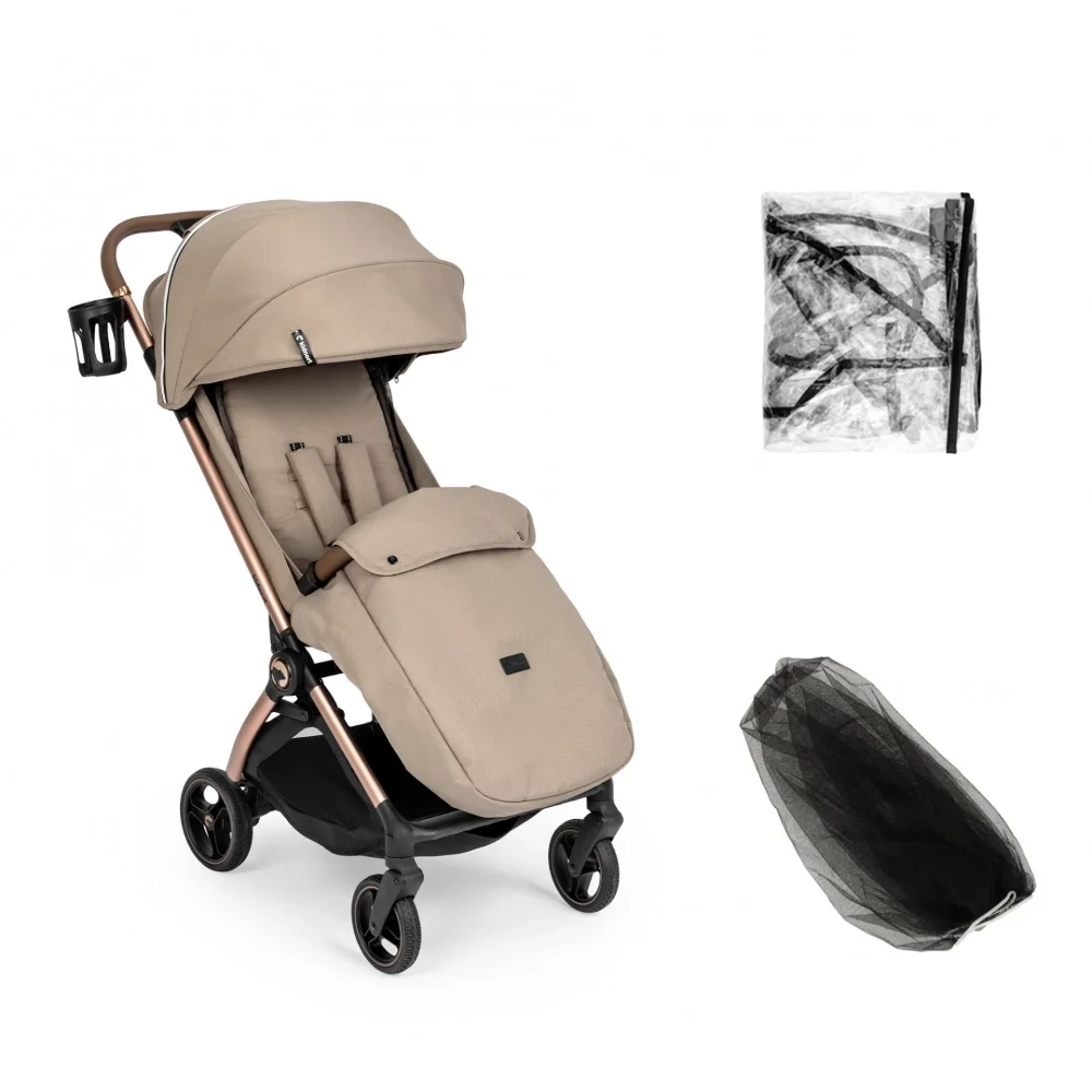 Kidnort Carucior pentru copii Sjooter Beige pliabil compact spatar reglabil copertina pliabila si impermeabila UV50+ compatibil avion roti cu suspensie accesorii incluse pana la 22 kg