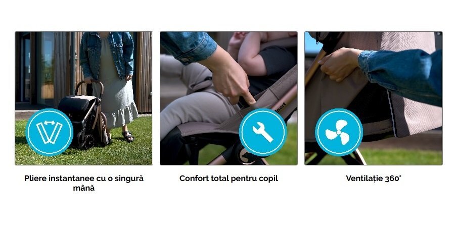 Kidnort Carucior pentru copii Sjooter Beige pliabil compact spatar reglabil copertina pliabila si impermeabila UV50+ compatibil avion roti cu suspensie accesorii incluse pana la 22 kg