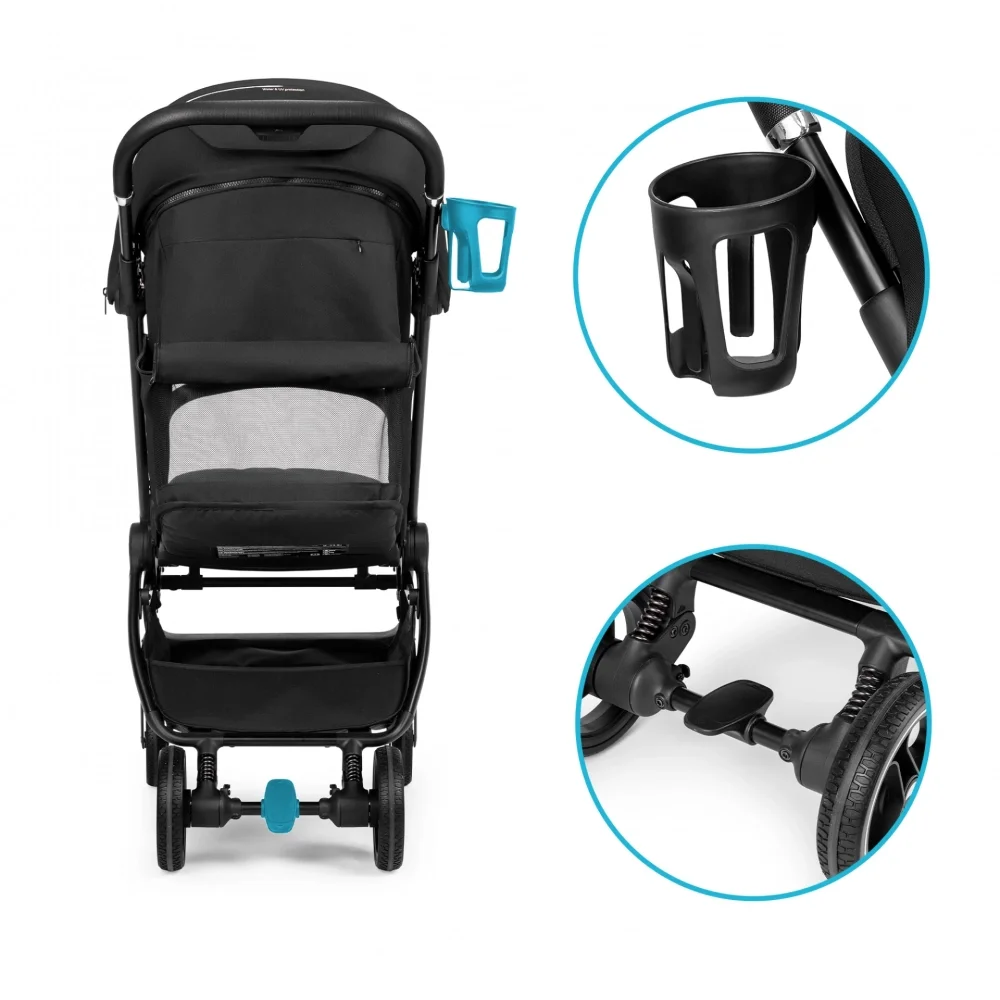 Kidnort Carucior pentru copii Sjooter Black pliabil compact spatar reglabil copertina pliabila si impermeabila UV50+ compatibil avion roti cu suspensie accesorii incluse pana la 22 kg