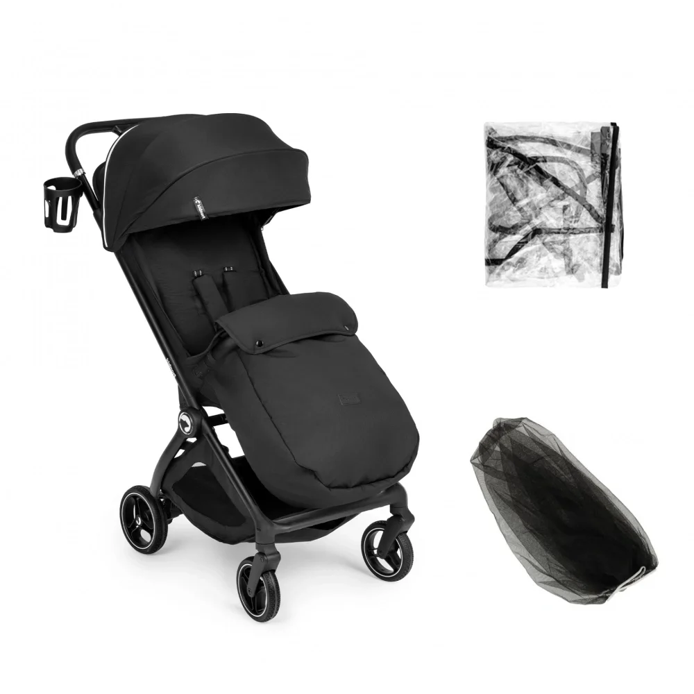 Kidnort Carucior pentru copii Sjooter Black pliabil compact spatar reglabil copertina pliabila si impermeabila UV50+ compatibil avion roti cu suspensie accesorii incluse pana la 22 kg