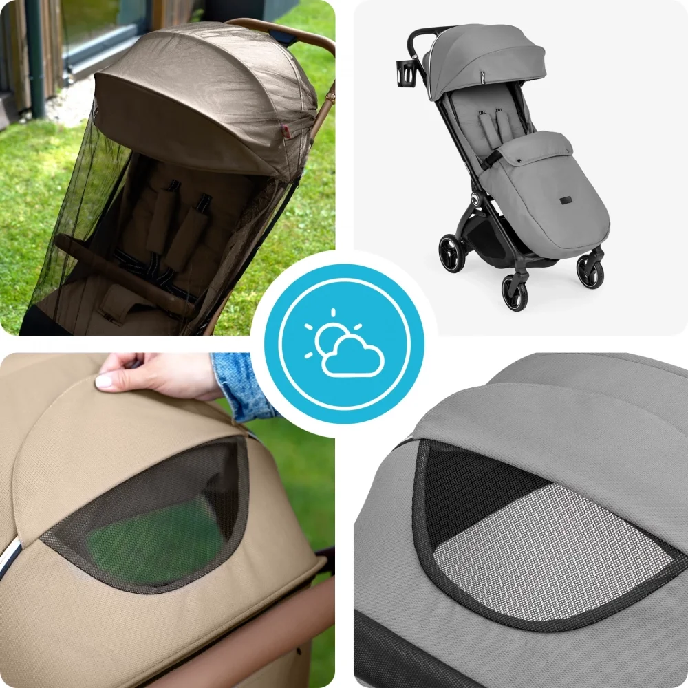 Kidnort Carucior pentru copii Sjooter Grey pliabil compact spatar reglabil copertina pliabila si impermeabila UV50+ compatibil avion roti cu suspensie accesorii incluse pana la 22 kg