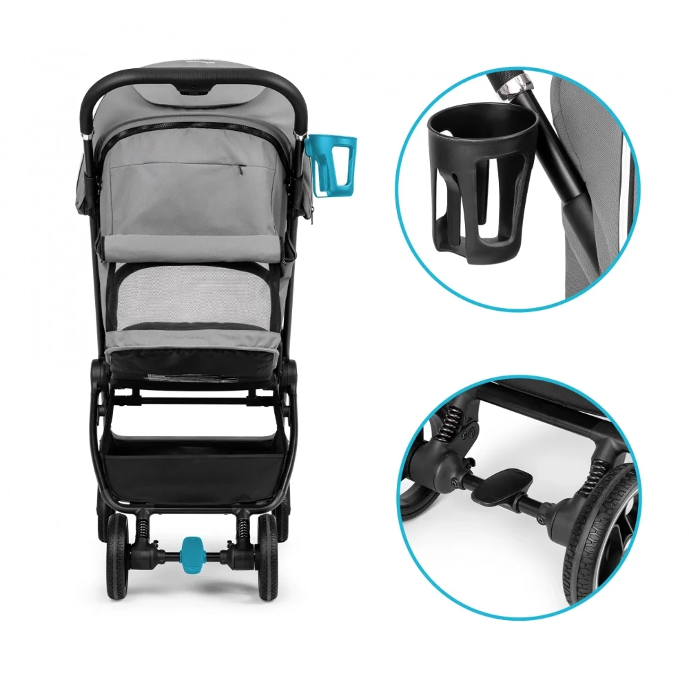 Kidnort Carucior pentru copii Sjooter Grey pliabil compact spatar reglabil copertina pliabila si impermeabila UV50+ compatibil avion roti cu suspensie accesorii incluse pana la 22 kg