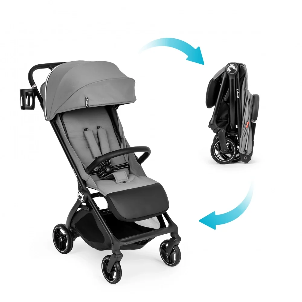 Kidnort Carucior pentru copii Sjooter Grey pliabil compact spatar reglabil copertina pliabila si impermeabila UV50+ compatibil avion roti cu suspensie accesorii incluse pana la 22 kg