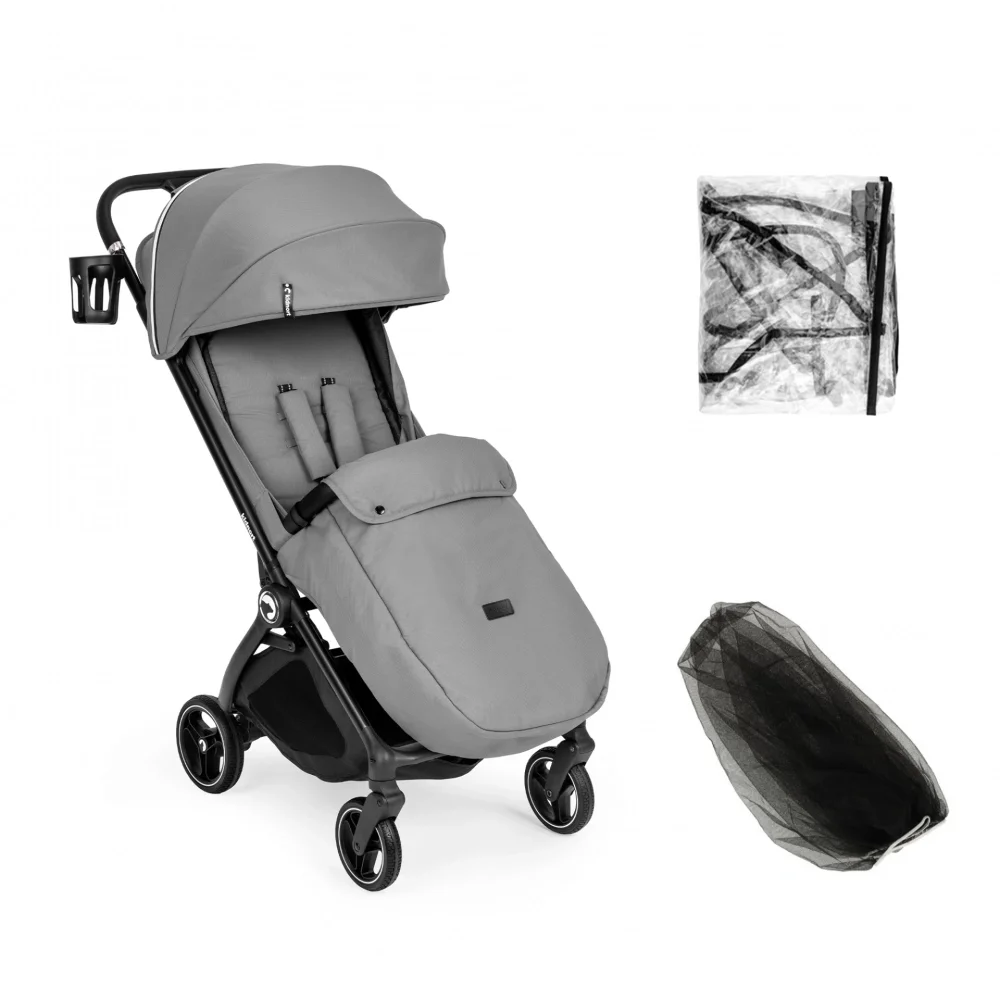 Kidnort Carucior pentru copii Sjooter Grey pliabil compact spatar reglabil copertina pliabila si impermeabila UV50+ compatibil avion roti cu suspensie accesorii incluse pana la 22 kg