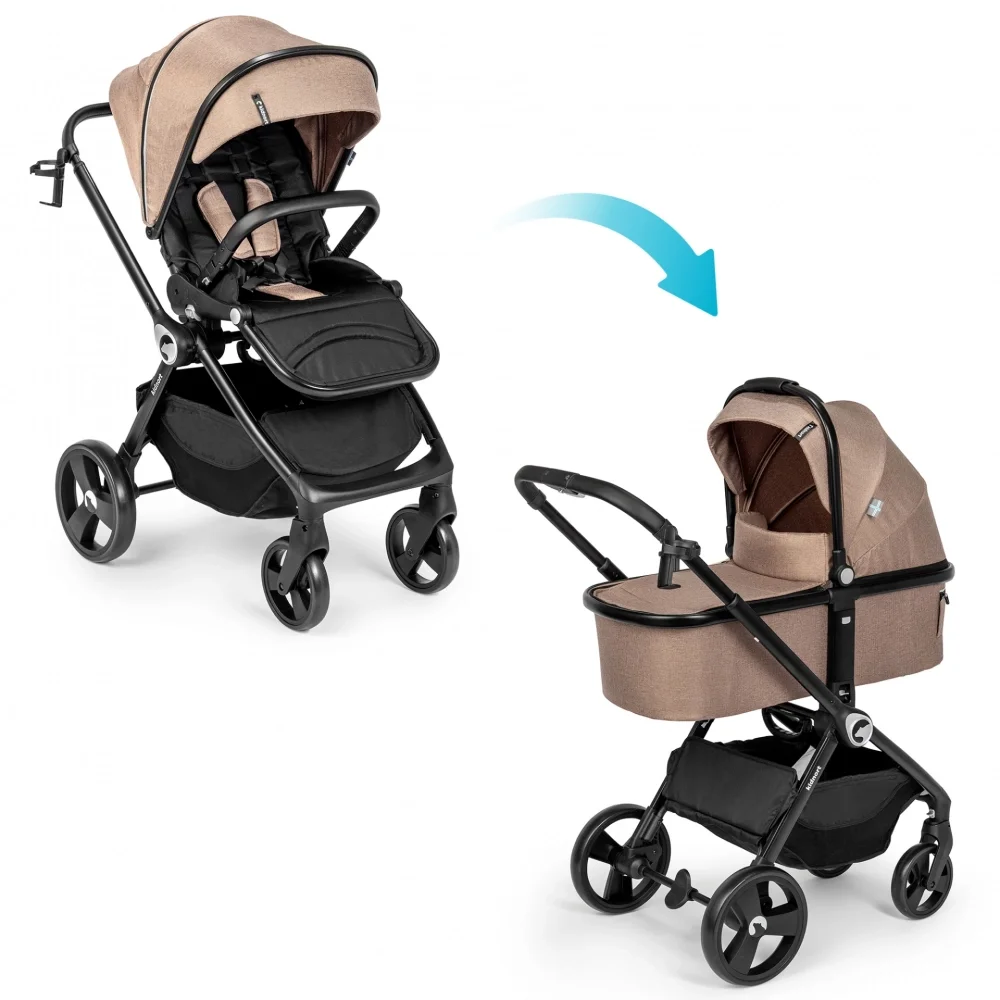 Kidnort Carucior reversibil 2 in 1 pentru copii Isbjorn Mocha Mousse pliere compacta spatar si viziera reglabile roti cu suspensii pana la 22 kg Landou inclus
