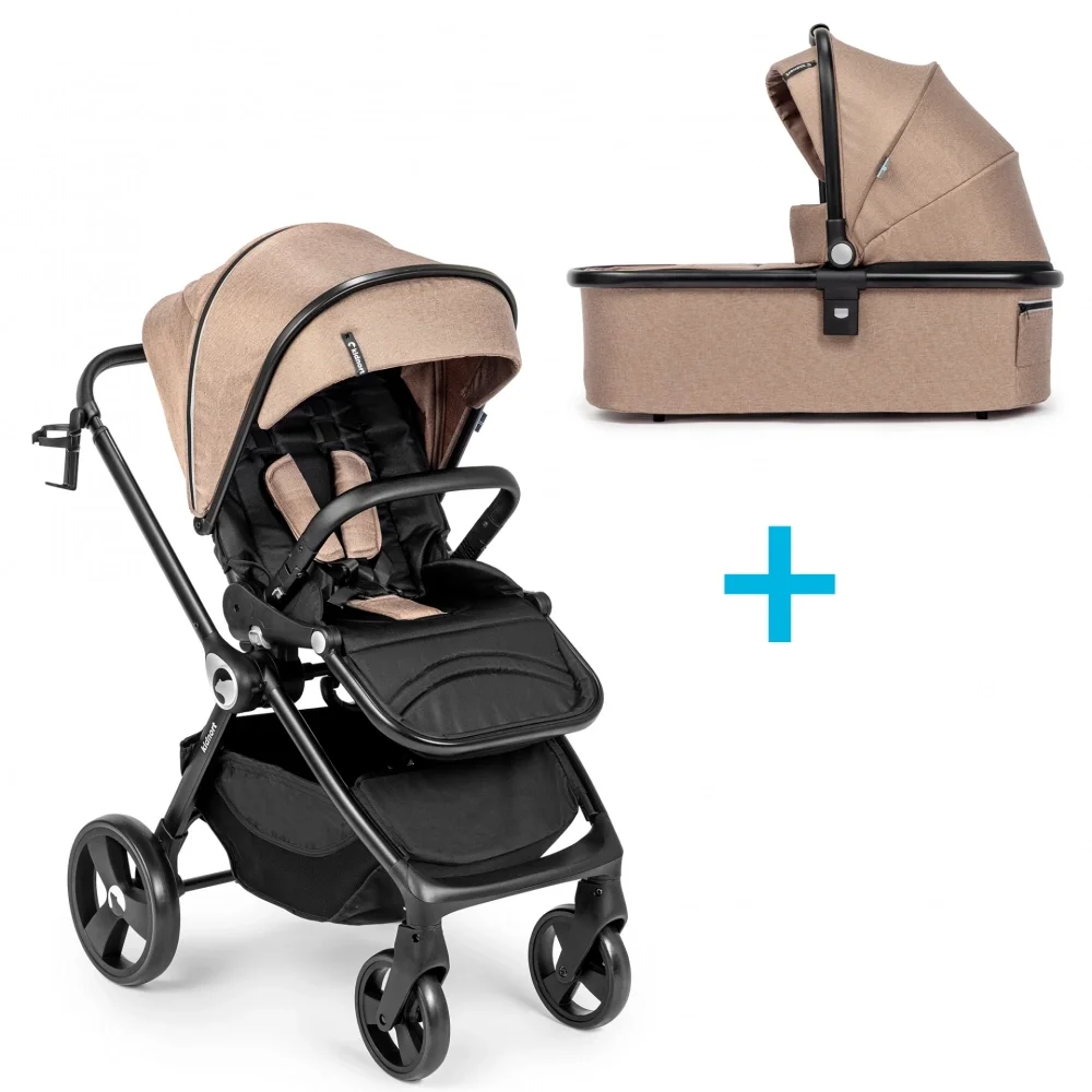 Kidnort Carucior reversibil 2 in 1 pentru copii Isbjorn Mocha Mousse pliere compacta spatar si viziera reglabile roti cu suspensii pana la 22 kg Landou inclus