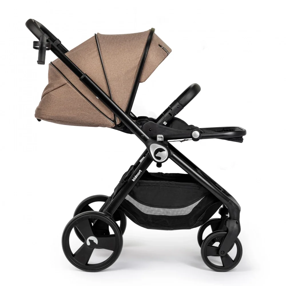 Kidnort Carucior reversibil 2 in 1 pentru copii Isbjorn Mocha Mousse pliere compacta spatar si viziera reglabile roti cu suspensii pana la 22 kg Landou inclus
