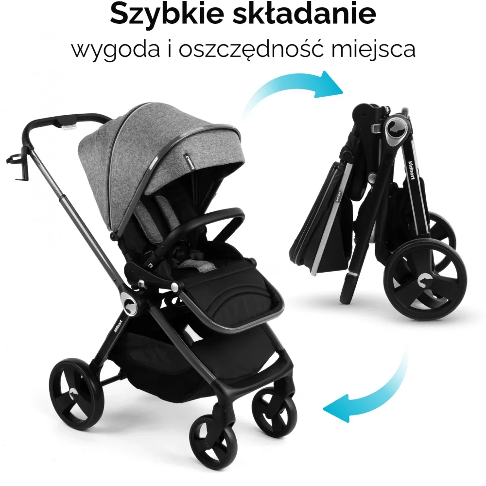 Kidnort Carucior reversibil 2 in 1 pentru copii Isbjorn Summer Sand pliere compacta spatar si viziera reglabile roti cu suspensii pana la 22 kg Landou inclus