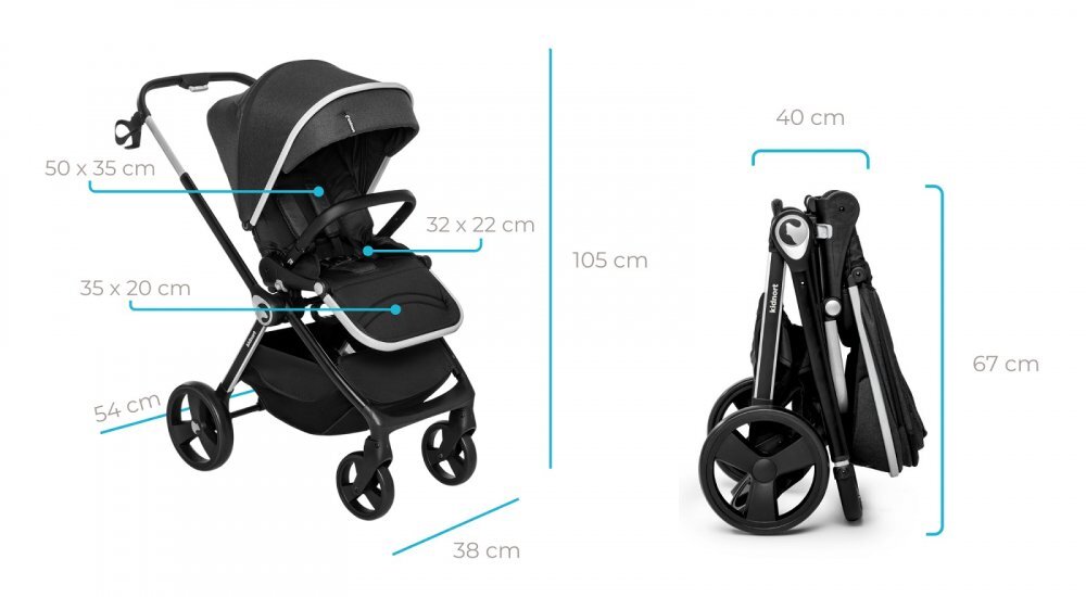 Kidnort Carucior reversibil pentru copii cu pliere compacta spatar si viziera reglabile Isbjorn Black pana la 22 kg roti cu suspensii accesorii incluse suport pentru pahar