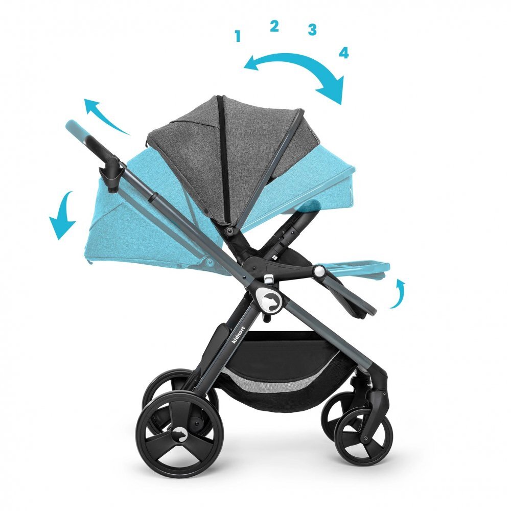 Kidnort Carucior reversibil pentru copii cu pliere compacta spatar si viziera reglabile Isbjorn Black pana la 22 kg roti cu suspensii accesorii incluse suport pentru pahar