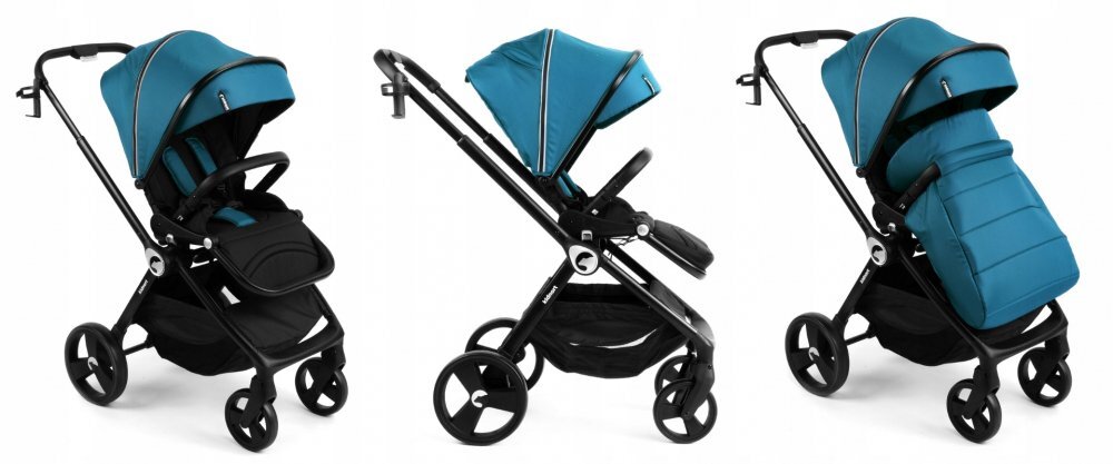 Kidnort Carucior reversibil pentru copii cu pliere compacta spatar si viziera reglabile Isbjorn Blue pana la 22 kg roti cu suspensii accesorii incluse suport pentru pahar