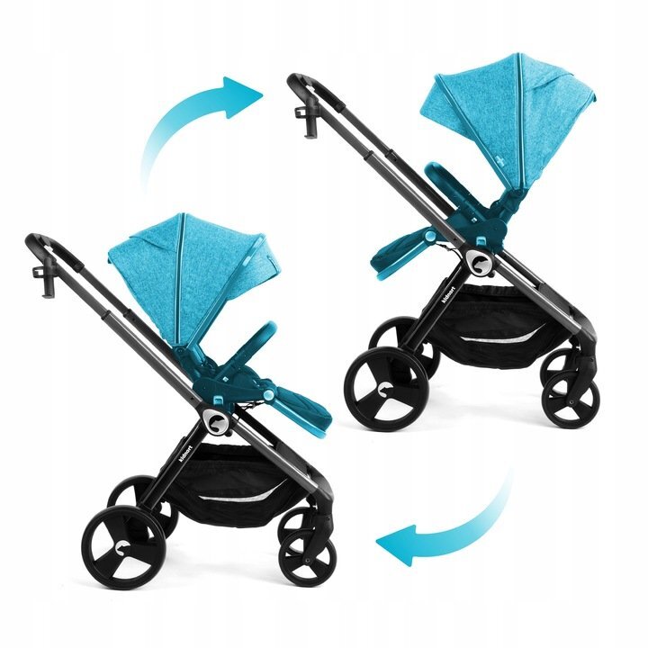 Kidnort Carucior reversibil pentru copii cu pliere compacta spatar si viziera reglabile Isbjorn Blue pana la 22 kg roti cu suspensii accesorii incluse suport pentru pahar