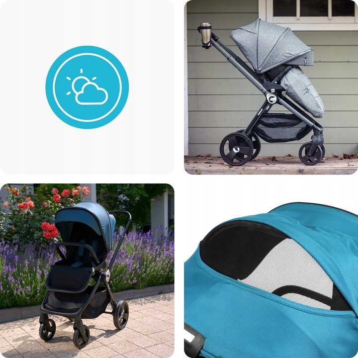 Kidnort Carucior reversibil pentru copii cu pliere compacta spatar si viziera reglabile Isbjorn Blue pana la 22 kg roti cu suspensii accesorii incluse suport pentru pahar