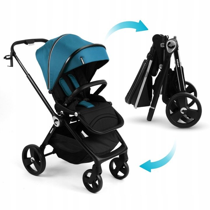 Kidnort Carucior reversibil pentru copii cu pliere compacta spatar si viziera reglabile Isbjorn Blue pana la 22 kg roti cu suspensii accesorii incluse suport pentru pahar