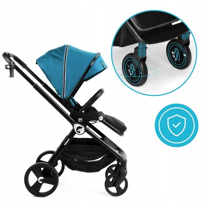 Kidnort Carucior reversibil pentru copii cu pliere compacta spatar si viziera reglabile Isbjorn Blue pana la 22 kg roti cu suspensii accesorii incluse suport pentru pahar