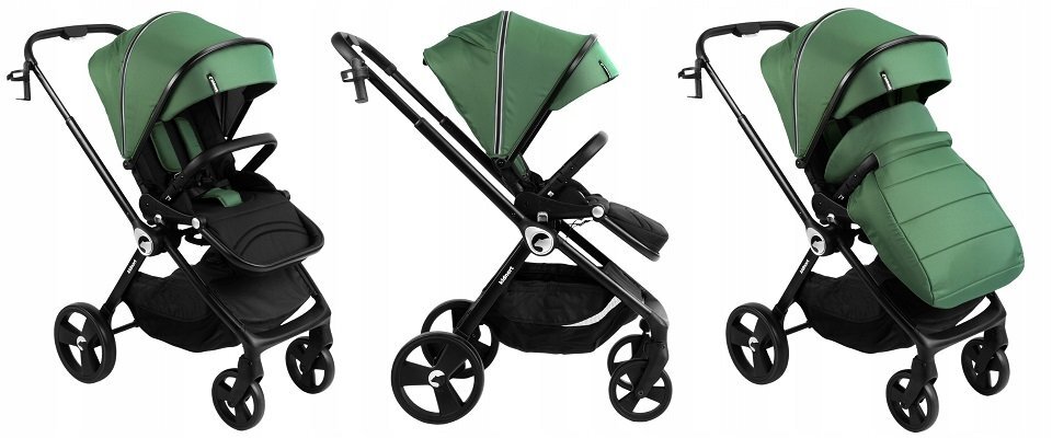 Kidnort Carucior reversibil pentru copii cu pliere compacta spatar si viziera reglabile Isbjorn Green pana la 22 kg roti cu suspensii accesorii incluse suport pentru pahar