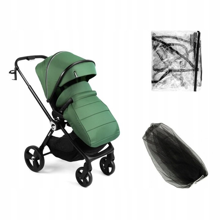Kidnort Carucior reversibil pentru copii cu pliere compacta spatar si viziera reglabile Isbjorn Green pana la 22 kg roti cu suspensii accesorii incluse suport pentru pahar