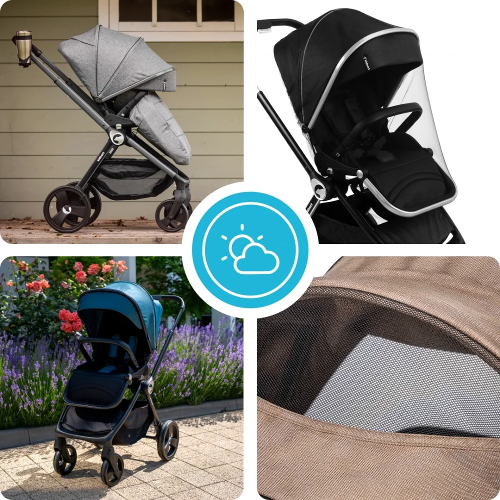 Kidnort Carucior reversibil pentru copii cu pliere compacta spatar si viziera reglabile Isbjorn Mocha Mousse pana la 22 kg roti cu suspensii accesorii incluse suport pentru pahar