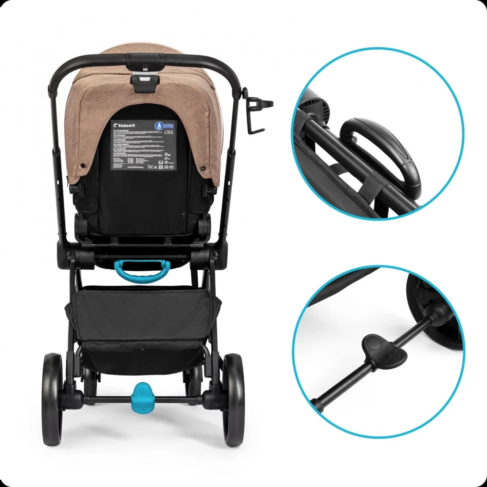 Kidnort Carucior reversibil pentru copii cu pliere compacta spatar si viziera reglabile Isbjorn Mocha Mousse pana la 22 kg roti cu suspensii accesorii incluse suport pentru pahar