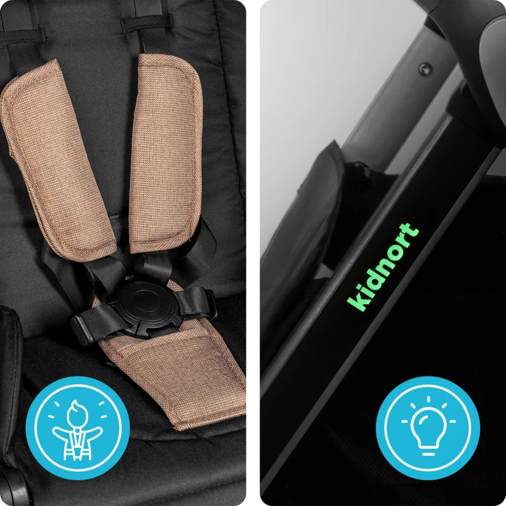 Kidnort Carucior reversibil pentru copii cu pliere compacta spatar si viziera reglabile Isbjorn Mocha Mousse pana la 22 kg roti cu suspensii accesorii incluse suport pentru pahar