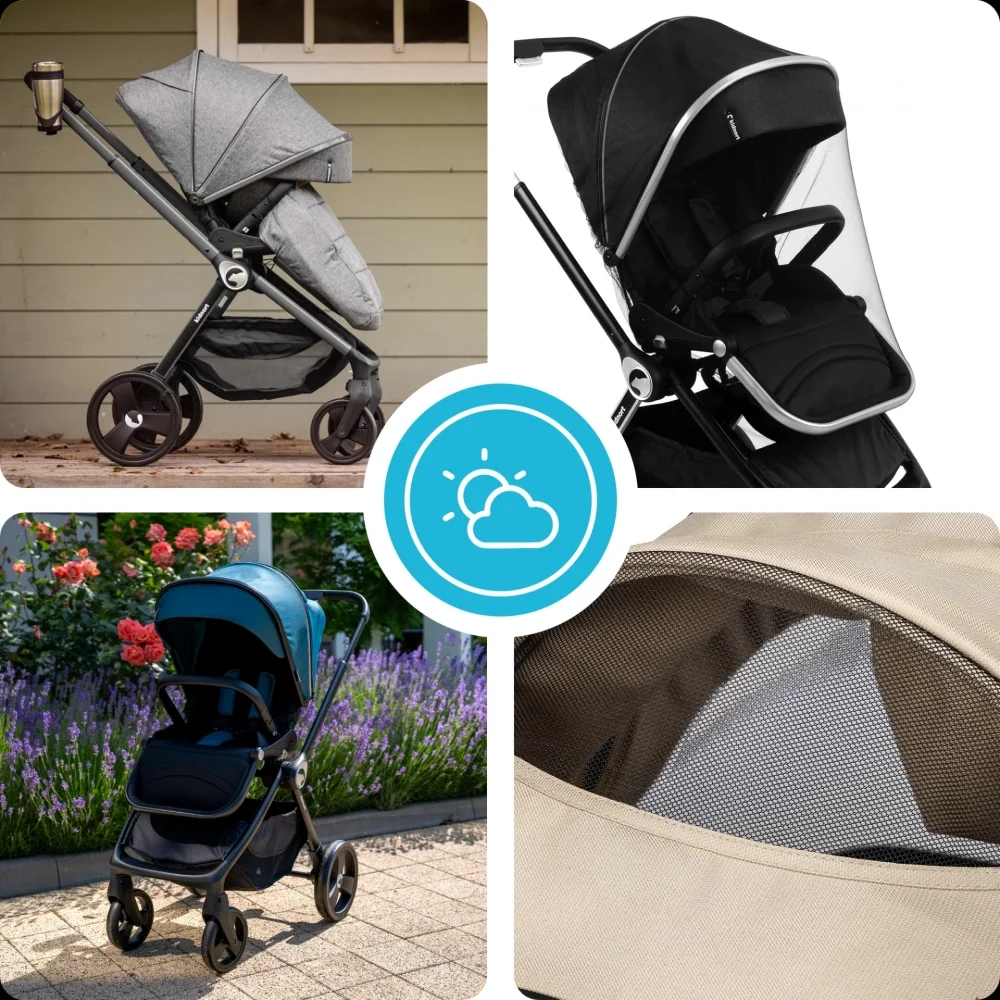 Kidnort Carucior reversibil pentru copii cu pliere compacta spatar si viziera reglabile Isbjorn Summer Sand pana la 22 kg roti cu suspensii accesorii incluse suport pentru pahar