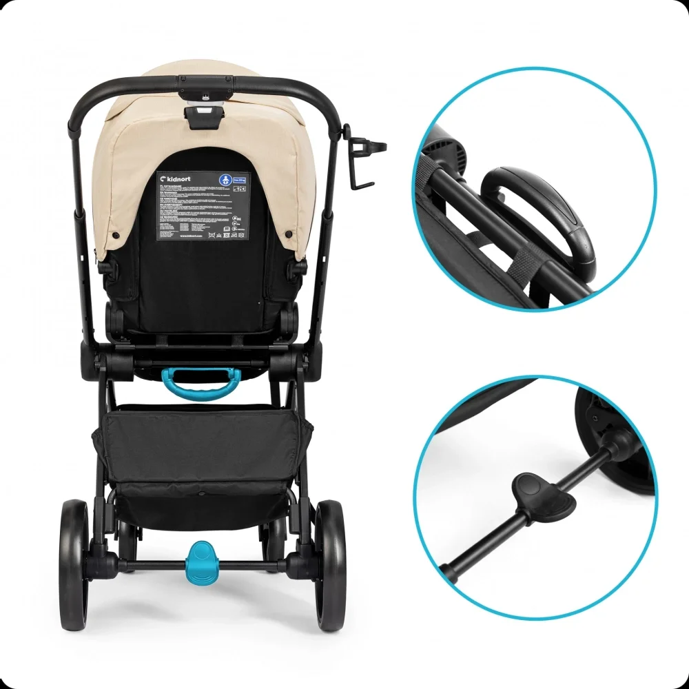 Kidnort Carucior reversibil pentru copii cu pliere compacta spatar si viziera reglabile Isbjorn Summer Sand pana la 22 kg roti cu suspensii accesorii incluse suport pentru pahar