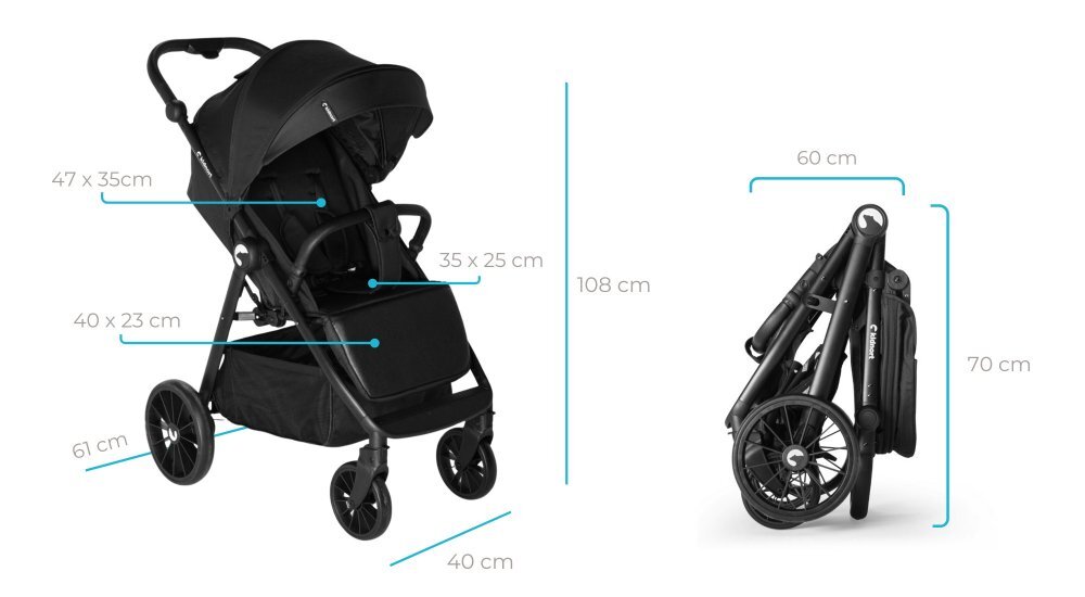 Kidnort Carucior sport 0-48 luni pana la 22 kg cu pliere compacta Sjolejon Black