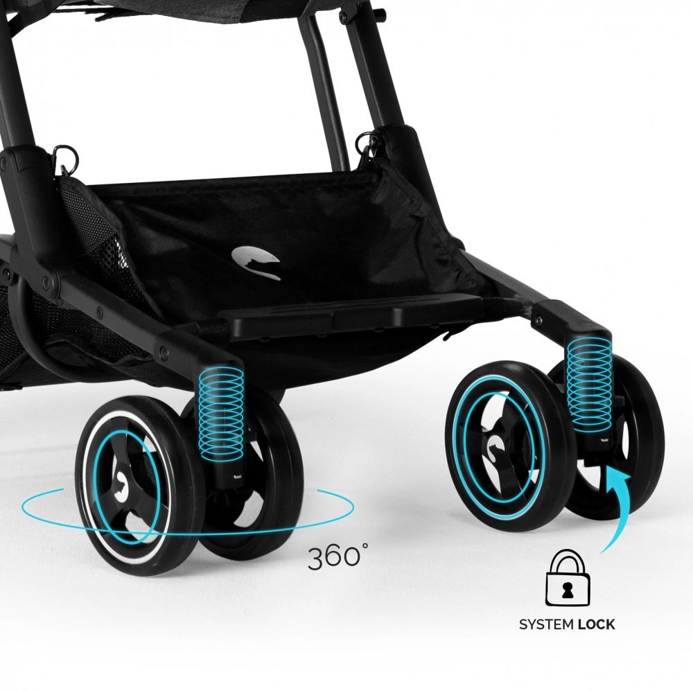 Kidnort Carucior sport pentru copii ultracompact cu roti moi din EVA cu geanta de transport husa de picioare si accesorii incluse pana la 22 kg Snopetrel Black