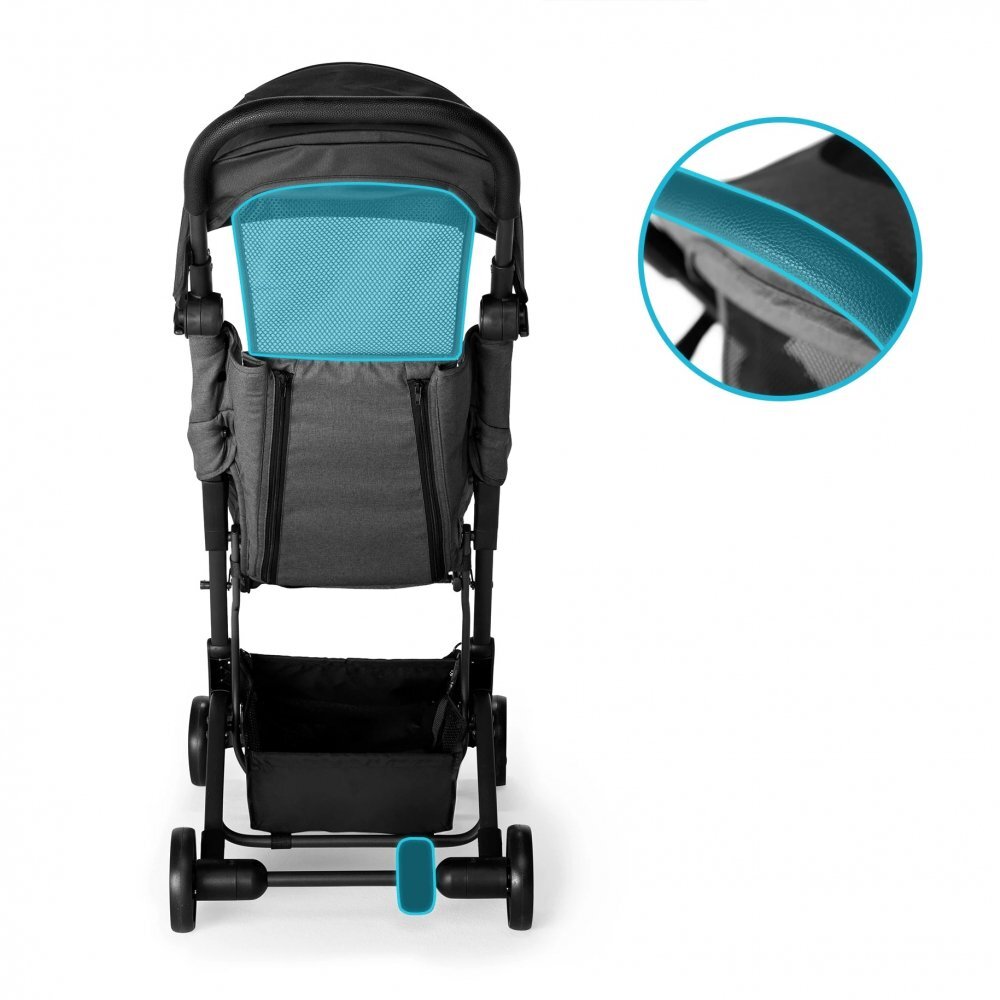 Kidnort Carucior sport pentru copii ultracompact cu roti moi din EVA cu geanta de transport husa de picioare si accesorii incluse pana la 22 kg Snopetrel Black